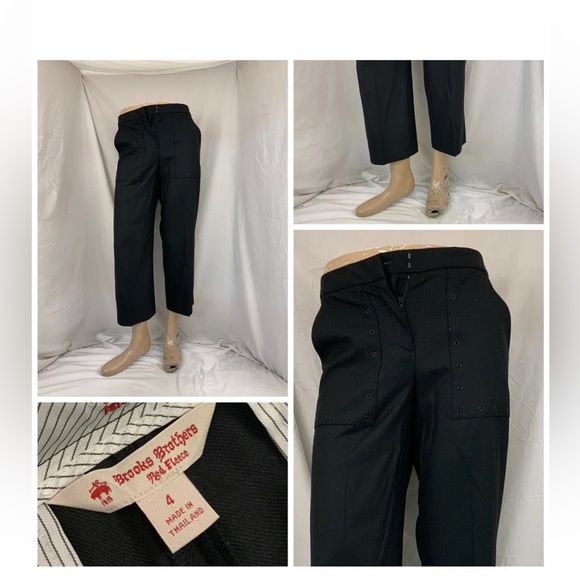 brooks brother red fleece Pants women’s  side patch pockets wool Sz 4 Cropped - Picture 6 of 16